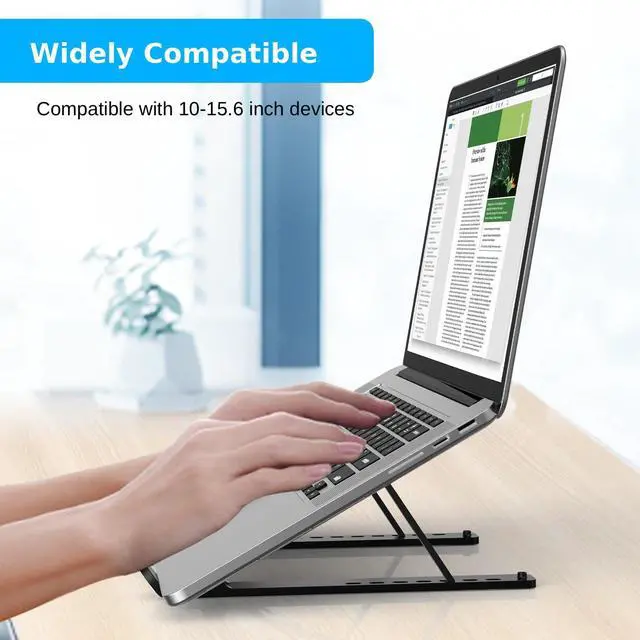 Alt view image 2 of 7 - Adjustable Laptop Stand, Portable Laptop Riser for Desk, ABS+Silicone Foldable Ventilated Cooling Notebook Holder Stand for 10-15.6 Laptops,Tablets