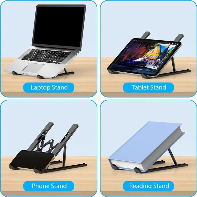 Alt view image 6 of 7 - Adjustable Laptop Stand, Portable Laptop Riser for Desk, ABS+Silicone Foldable Ventilated Cooling Notebook Holder Stand for 10-15.6 Laptops,Tablets