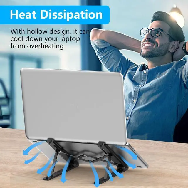 Alt view image 7 of 7 - Adjustable Laptop Stand, Portable Laptop Riser for Desk, ABS+Silicone Foldable Ventilated Cooling Notebook Holder Stand for 10-15.6 Laptops,Tablets