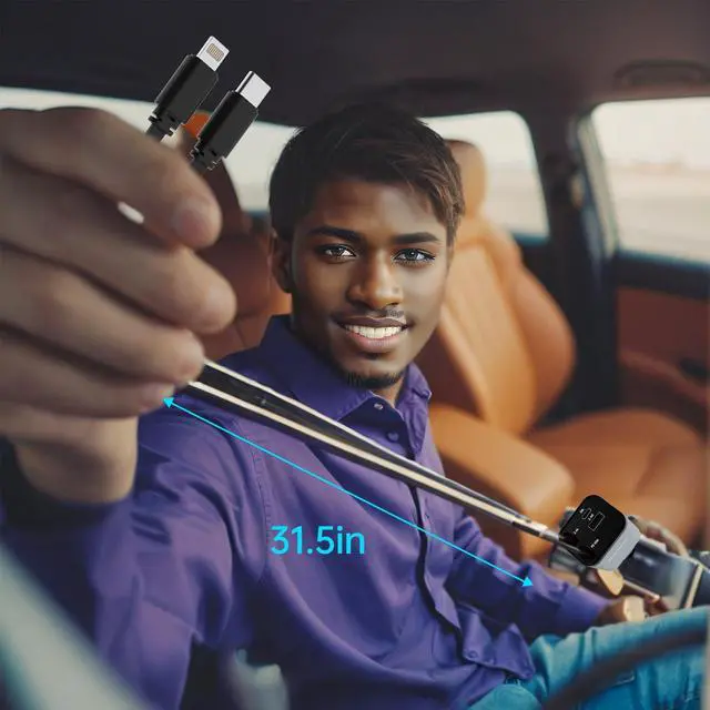 Alt view image 6 of 6 - Retractable Car Charger for iPhone 16, 69W Fast Charging Car Charger USB C, Car Chargers with 2 Retractable Cords 2.6ft, Car Adapter for iPhone 16/15/14/13/12 Series, Galaxy (Grey)