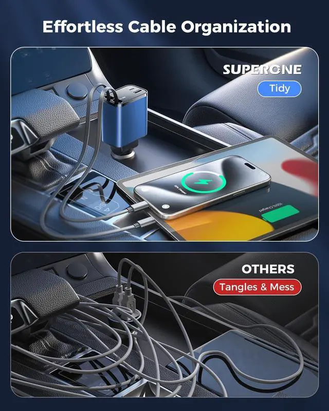 Alt view image 2 of 7 - 4 in 1 Retractable Car Charger, SUPERONE Smaller Fast Car Phone Charger 69W with Cord, USB C and iPhone Car Charger Adapter, Compatible iPhone 17/17 Pro Max/16/15/14/13, Sumsung