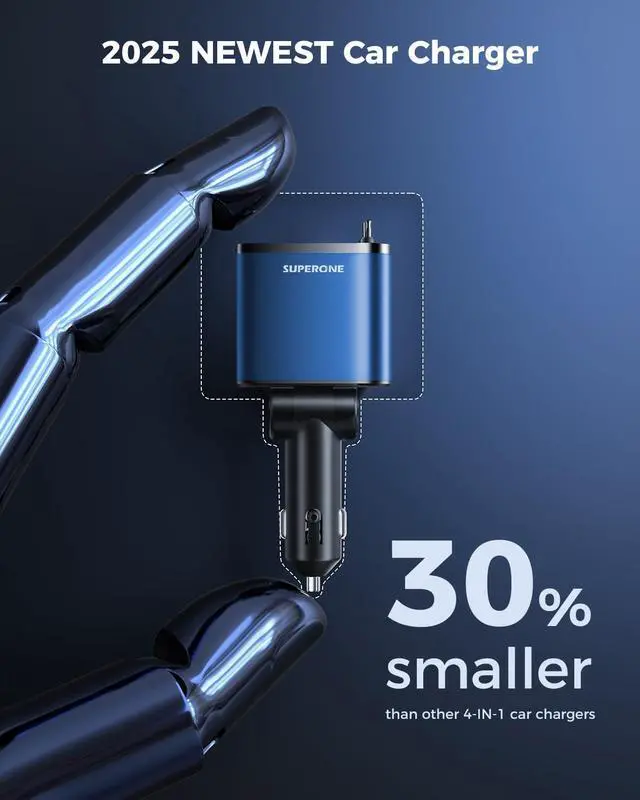 Alt view image 4 of 7 - 4 in 1 Retractable Car Charger, SUPERONE Smaller Fast Car Phone Charger 69W with Cord, USB C and iPhone Car Charger Adapter, Compatible iPhone 17/17 Pro Max/16/15/14/13, Sumsung