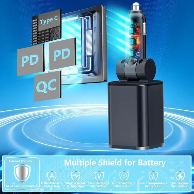 Alt view image 6 of 7 - Retractable Car Charger, Linocell 120W USB C Car Charger 4 in 1 PD/QC Type C Fast Charging Cigarette Lighter Adapter for iPhone 17/17 Pro Max/16/15/14/13/12/Galaxy S25/S24/Pixel