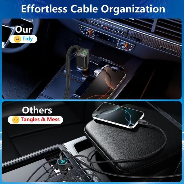 Alt view image 7 of 7 - Retractable Car Charger, Linocell 120W USB C Car Charger 4 in 1 PD/QC Type C Fast Charging Cigarette Lighter Adapter for iPhone 17/17 Pro Max/16/15/14/13/12/Galaxy S25/S24/Pixel