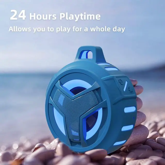 Alt view image 7 of 7 - EBODA Shower Bluetooth Waterproof Speaker, IPX7 Floating Portable Wireless Small Speakers with Light, 24H Playtime for Beach, Pool, Kayak Accessories, Gifts for Men and women -Coral Blue