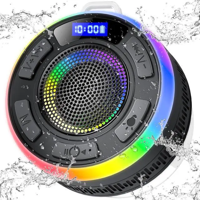 Main image of Shower Bluetooth Speaker IPX7 Waterproof, Portable Bluetooth Speakers with Suction Cup and Time Display, Crystal Sound&Bass LED Light 1100mAh, Wireless Shower Speaker for Outdoor/Kayak/ Gifts/Beach