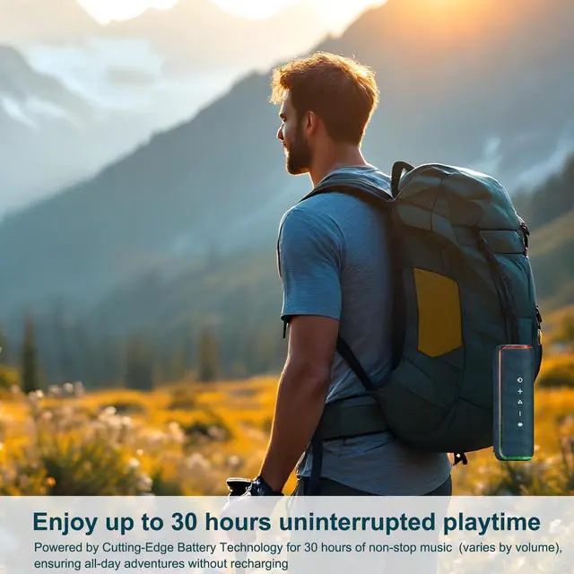 Alt view image 4 of 7 - 40W Portable Bluetooth Speaker, IPX7 Waterproof Wireless Outdoor Speaker, 25-Hour Playtime, Bass Boosted, LED Lights, TWS Pairing for Pool, Shower, Bike, Jam Session, Gifts (Black)