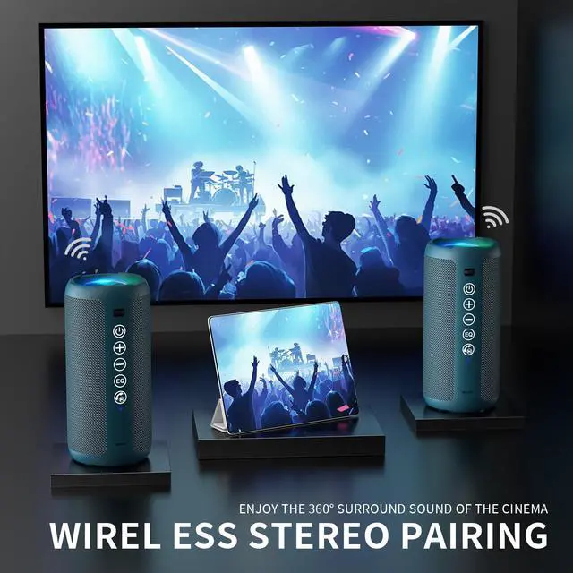 Alt view image 3 of 7 - Portable Bluetooth Speaker: IPX7 Waterproof, 24W Loud Sound, Deep Bass, Bluetooth 5.3, LED Lights, Wireless Stereo Pairing, 30H Playtime, for Home/Outdoor/Party/Beach, Birthday Gift (Blue)