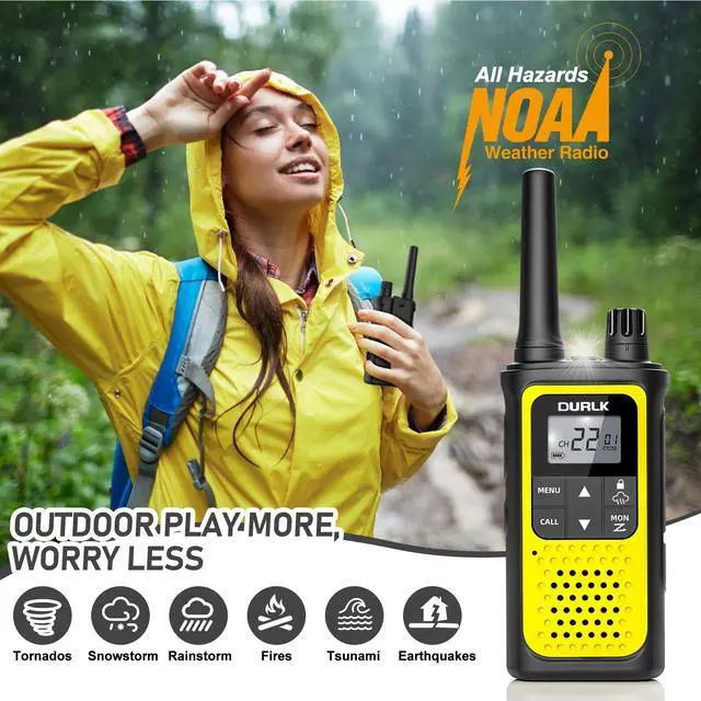 Alt view image 3 of 7 - Walkie Talkies Long Range for Adults - 2 Pack Rechargeable Walkie Talkies Two Way Radios 22 FRS Channels, NOAA Weather Alerts, 1800mAh Li-ion Battery, LED Flashlight, VOX for Hiking Camping (Yellow)