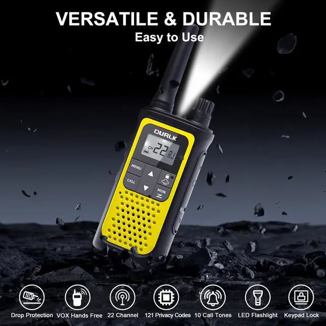 Alt view image 4 of 7 - Walkie Talkies Long Range for Adults - 2 Pack Rechargeable Walkie Talkies Two Way Radios 22 FRS Channels, NOAA Weather Alerts, 1800mAh Li-ion Battery, LED Flashlight, VOX for Hiking Camping (Yellow)