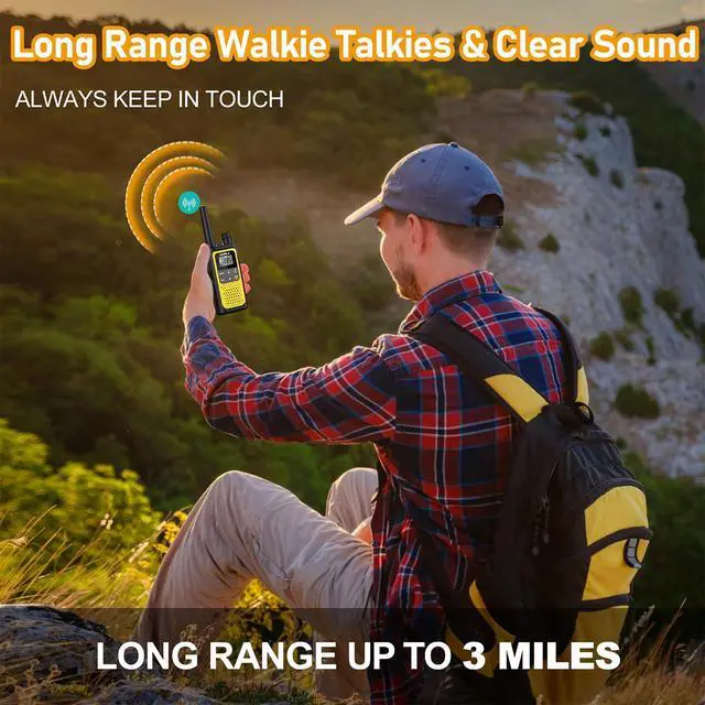 Alt view image 5 of 7 - Walkie Talkies Long Range for Adults - 2 Pack Rechargeable Walkie Talkies Two Way Radios 22 FRS Channels, NOAA Weather Alerts, 1800mAh Li-ion Battery, LED Flashlight, VOX for Hiking Camping (Yellow)