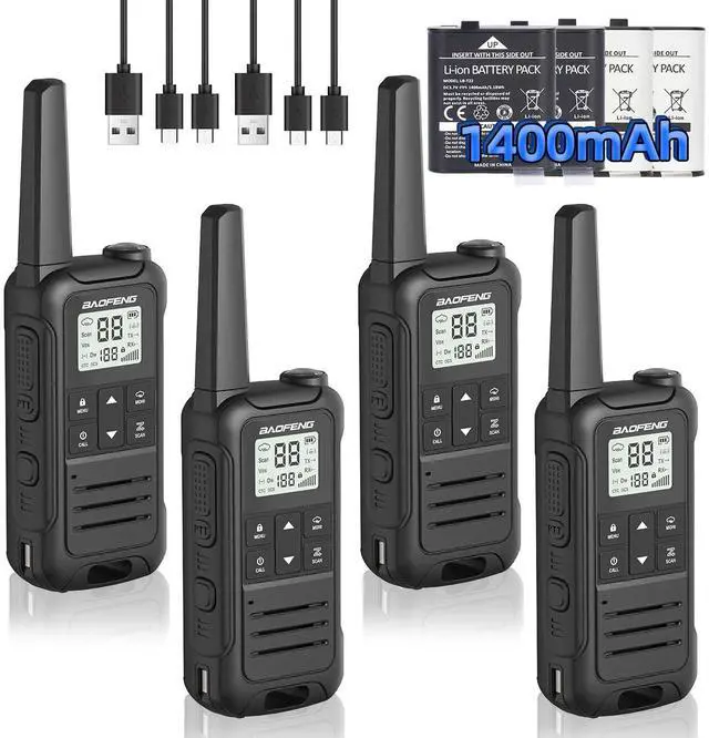 Main image of Rechargeable Walkie Talkies Long Range for Adult, Baofeng F22 Handheld FRS Radio Walkie Talkies 4 Pack Portable 2 Way Radio USB-C Cable NOAA Weather Radio VOX Walky Talky for Camping Hiking