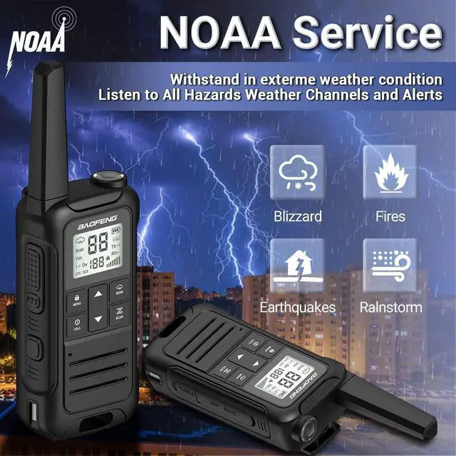 Alt view image 4 of 7 - Rechargeable Walkie Talkies Long Range for Adult, Baofeng F22 Handheld FRS Radio Walkie Talkies 4 Pack Portable 2 Way Radio USB-C Cable NOAA Weather Radio VOX Walky Talky for Camping Hiking