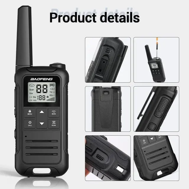 Alt view image 6 of 7 - Rechargeable Walkie Talkies Long Range for Adult, Baofeng F22 Handheld FRS Radio Walkie Talkies 4 Pack Portable 2 Way Radio USB-C Cable NOAA Weather Radio VOX Walky Talky for Camping Hiking