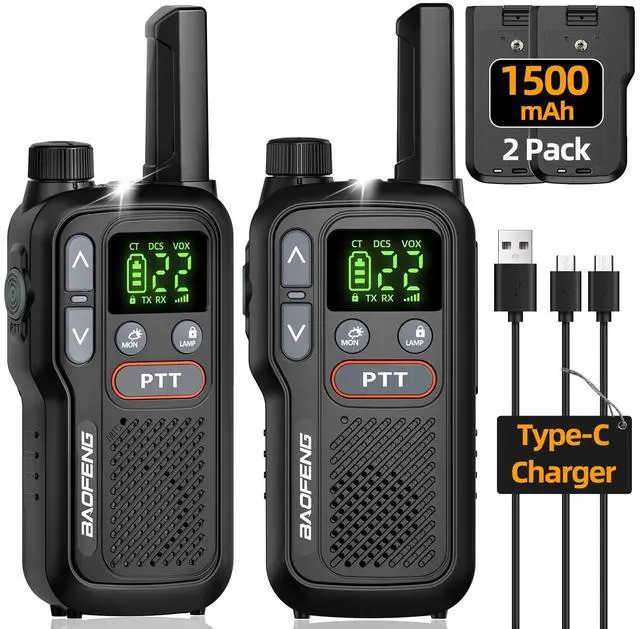 Main image of Walkie Talkies Long Range for Adults, Rechargeable Walkie Talkie FRS Two Way Radio with 1500mAh Li-ion Battery USB-C Charger NOAA Weather Radio VOX Walky Talky for Hiking Cruises Camping (2Pack)