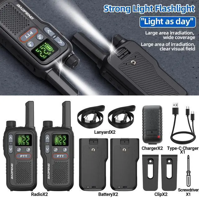 Alt view image 6 of 7 - Walkie Talkies Long Range for Adults, Rechargeable Walkie Talkie FRS Two Way Radio with 1500mAh Li-ion Battery USB-C Charger NOAA Weather Radio VOX Walky Talky for Hiking Cruises Camping (2Pack)