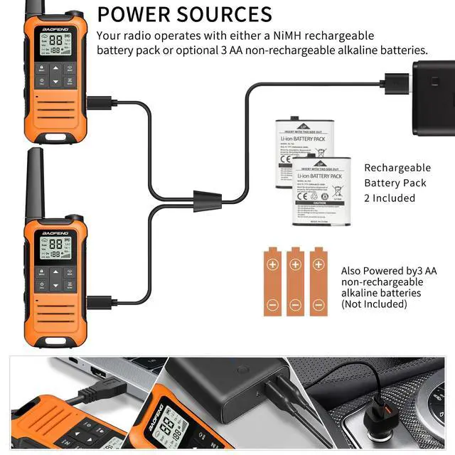 Alt view image 3 of 7 - Walkie Talkies Long Range for Adults, Rechargeable Walkie Talkie Baofeng F22 FRS Radio Walky Talky Family Walkie-Talkie with 1400 mAh Battery USB Charger LED Flashlight VOX for Hiking Camping (2 Pack)