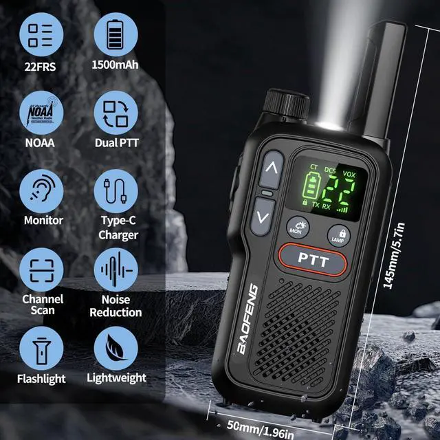 Alt view image 2 of 7 - Walkie Talkies Long Range for Adults,Rechargeable FRS Walkie Talkies with Earpiece 2 Way Radio NOAA Walky Talky with Flashlight VOX 1500mAh Battery USB-C Charger for Camping Hunting Cruise Ship,2Pack