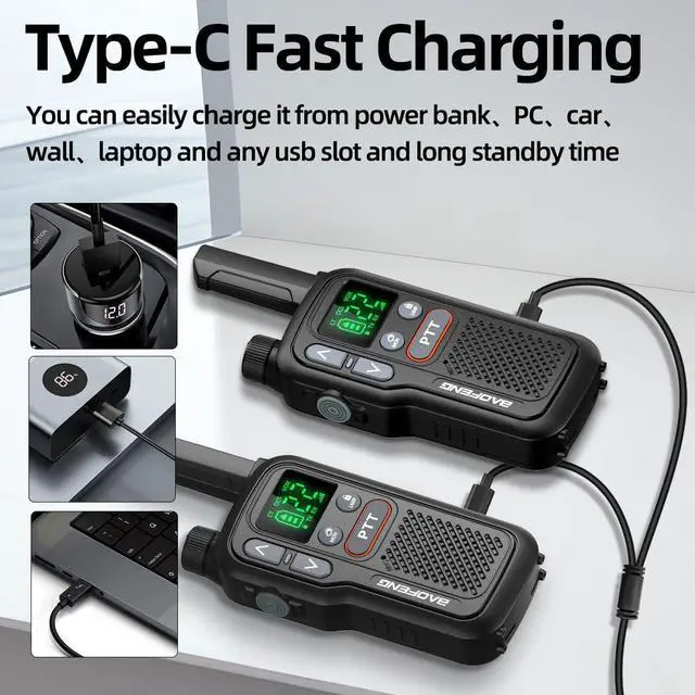 Alt view image 3 of 7 - Walkie Talkies Long Range for Adults,Rechargeable FRS Walkie Talkies with Earpiece 2 Way Radio NOAA Walky Talky with Flashlight VOX 1500mAh Battery USB-C Charger for Camping Hunting Cruise Ship,2Pack