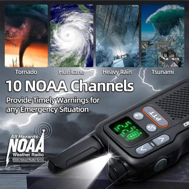 Alt view image 6 of 7 - Walkie Talkies Long Range for Adults,Rechargeable FRS Walkie Talkies with Earpiece 2 Way Radio NOAA Walky Talky with Flashlight VOX 1500mAh Battery USB-C Charger for Camping Hunting Cruise Ship,2Pack