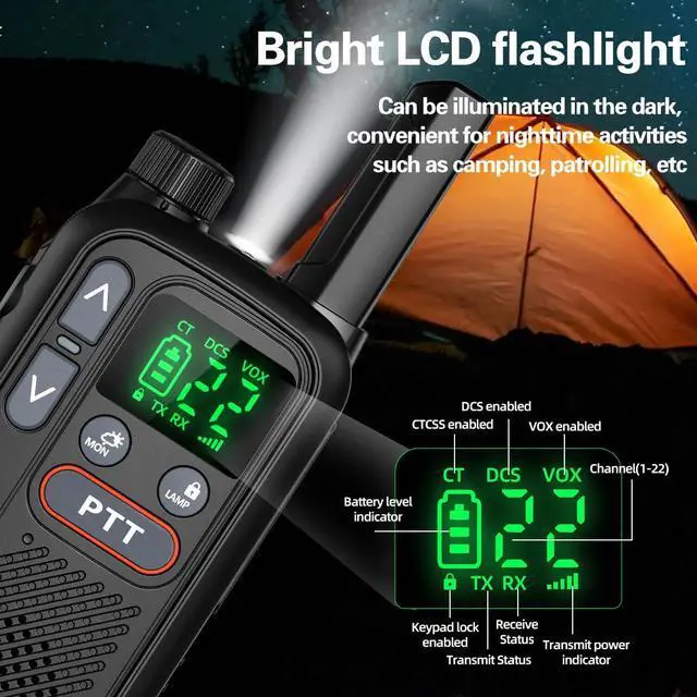 Alt view image 7 of 7 - Walkie Talkies Long Range for Adults,Rechargeable FRS Walkie Talkies with Earpiece 2 Way Radio NOAA Walky Talky with Flashlight VOX 1500mAh Battery USB-C Charger for Camping Hunting Cruise Ship,2Pack