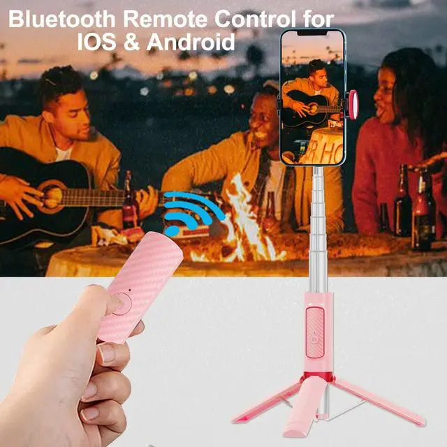 Alt view image 6 of 7 - Selfie Stick, Foldable Cellphone Tripod with Remote, Travel Tripod for iPhone Series Android, Video Recording - Pink
