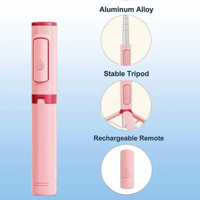 Alt view image 3 of 7 - Selfie Stick, Foldable Cellphone Tripod with Remote, Travel Tripod for iPhone Series Android, Video Recording - Pink