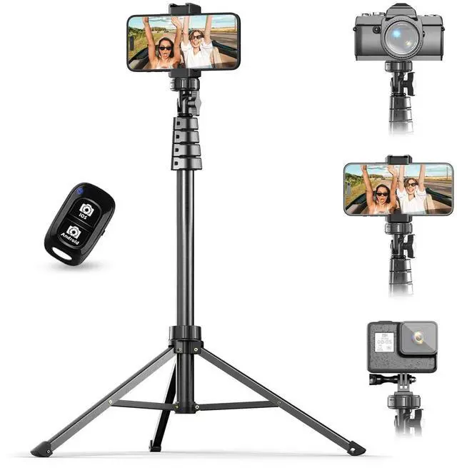 Main image of 72" Phone Tripod & Selfie Stick, Camera Tripod Stand with Wireless Remote and Phone Holder,Compatible with iPhone Android, Perfect for Selfies/Video Recording/Live Streaming Black