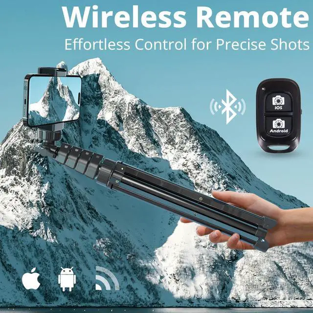 Alt view image 4 of 6 - 72" Phone Tripod & Selfie Stick, Camera Tripod Stand with Wireless Remote and Phone Holder,Compatible with iPhone Android, Perfect for Selfies/Video Recording/Live Streaming Black