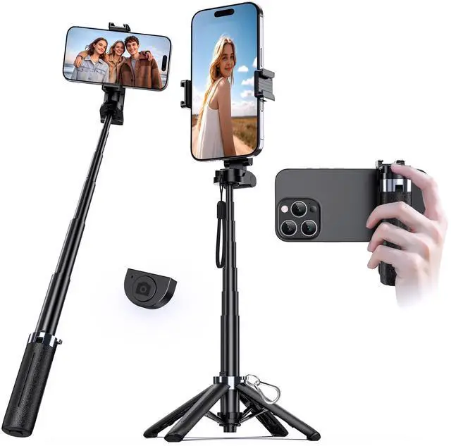 Main image of Mini Selfie Stick Tripod with Rechargeable Remote Pocket-Size Travel Phone Stand w/Hook, 360° Rotating Holder, Lightweight Tripod for iPhone/Android, Vlogging, TikTok & Live Streaming