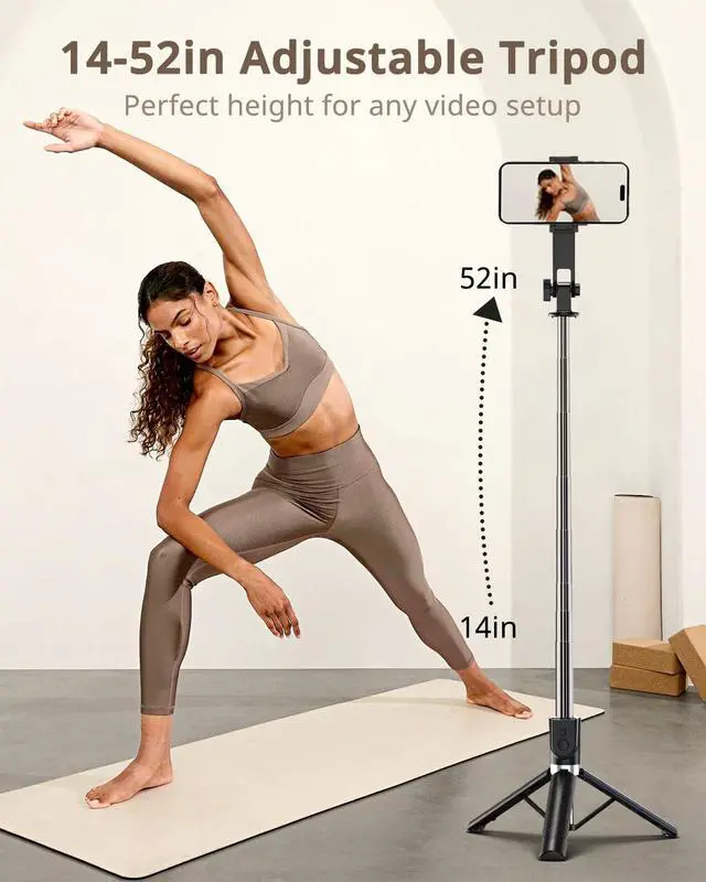 Alt view image 2 of 7 - Selfie Stick Tripod for iPhone and Android, 52'' Extendable Phone Tripod Stand with Remote, Portable Selfie Sticks with Phone Holder for Video Recording & Travel