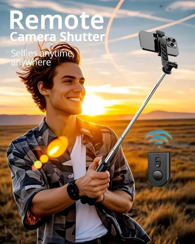 Alt view image 7 of 7 - Selfie Stick Tripod for iPhone and Android, 52'' Extendable Phone Tripod Stand with Remote, Portable Selfie Sticks with Phone Holder for Video Recording & Travel