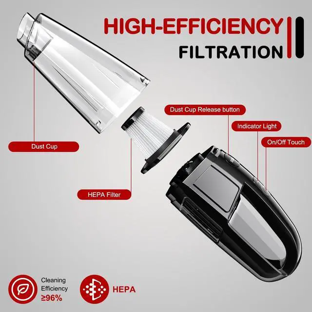 Alt view image 7 of 7 - Handheld Vacuum Cordless, Rechargeable 8000PA, Car Vacuum Portable Cordless, Hand Vacuum Rechargeable, 3 in 1, Lightweight, Hand Held Vacuum Cleaner for Car Home Office, Pet Hair