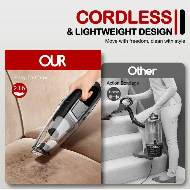 Alt view image 6 of 7 - Handheld Vacuum Cordless, Rechargeable 8000PA, Car Vacuum Portable Cordless, Hand Vacuum Rechargeable, 3 in 1, Lightweight, Hand Held Vacuum Cleaner for Car Home Office, Pet Hair