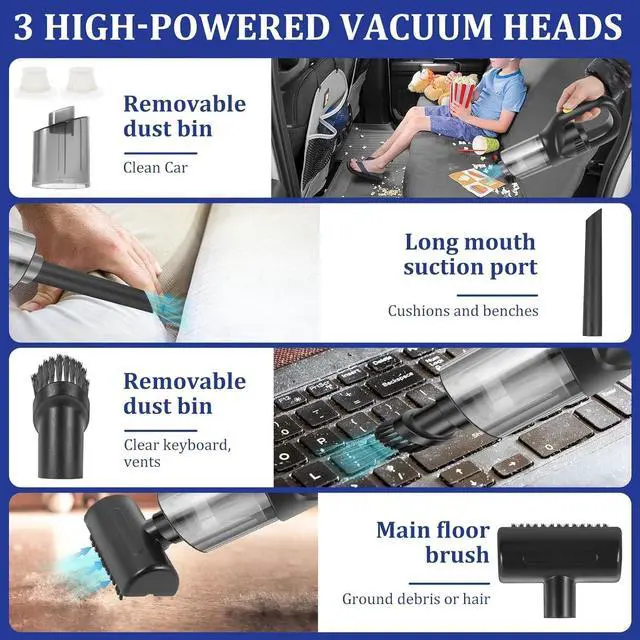 Alt view image 5 of 7 - Car Vacuum Handheld Vacuum Cordless Hand Held Vacuum Cleaner Mini Portable Rechargeable Vacuum for Home, Office, Pet