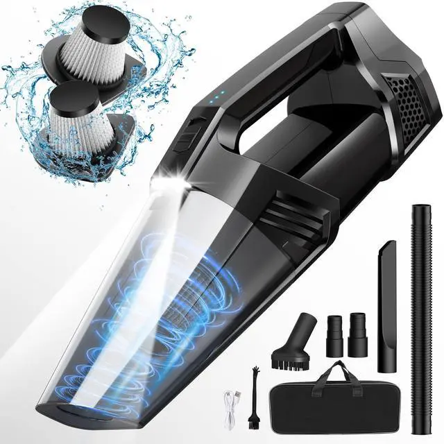 Main image of Handheld Vacuum Cordless Car Vacuum Portable with LED Light, High Power Suction, Lightweight Rechargeable Hand Vacuum, Hand Held Vacuum Cleaner for Car Home Office, Pet Hair, Black