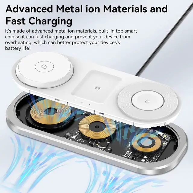 Alt view image 7 of 7 - 3 in 1 Fast Wireless Charger Stand for iPhone, Foldable Travel Charging Station for Magsafe for iPhone 17/Air/16/15/14/13/12 Series, Apple Watch Series, AirPods pro/2/3/4, Gifts for Women Men (Silver)