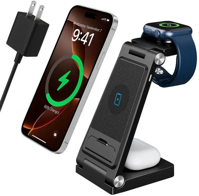 Main image of 2025 Traveling Portable Wireless Fast Charger for Apple & Android Charging Station,3 in 1 Charging for iPhone 17 16 15 14 13 12, Apple Watch Series & Air pods 4 3 2 Pro,Samsung Galaxy-Gifts for Family