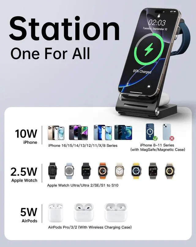 Alt view image 2 of 7 - 2025 Traveling Portable Wireless Fast Charger for Apple & Android Charging Station,3 in 1 Charging for iPhone 17 16 15 14 13 12, Apple Watch Series & Air pods 4 3 2 Pro,Samsung Galaxy-Gifts for Family
