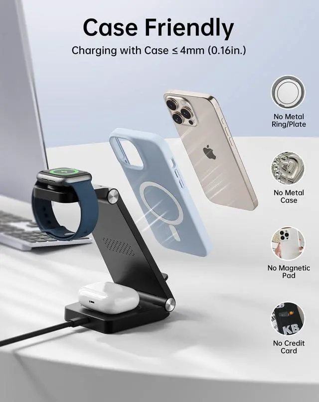 Alt view image 4 of 7 - 2025 Traveling Portable Wireless Fast Charger for Apple & Android Charging Station,3 in 1 Charging for iPhone 17 16 15 14 13 12, Apple Watch Series & Air pods 4 3 2 Pro,Samsung Galaxy-Gifts for Family