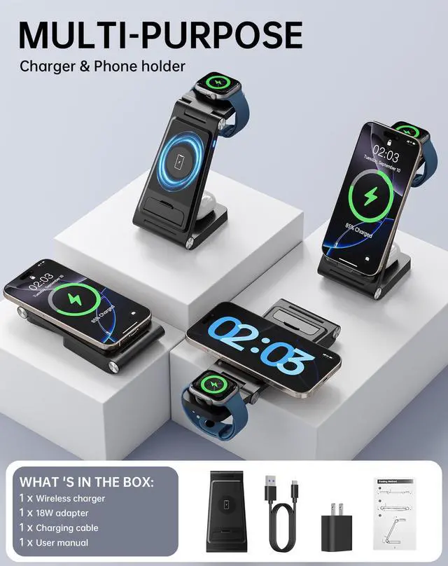 Alt view image 6 of 7 - 2025 Traveling Portable Wireless Fast Charger for Apple & Android Charging Station,3 in 1 Charging for iPhone 17 16 15 14 13 12, Apple Watch Series & Air pods 4 3 2 Pro,Samsung Galaxy-Gifts for Family