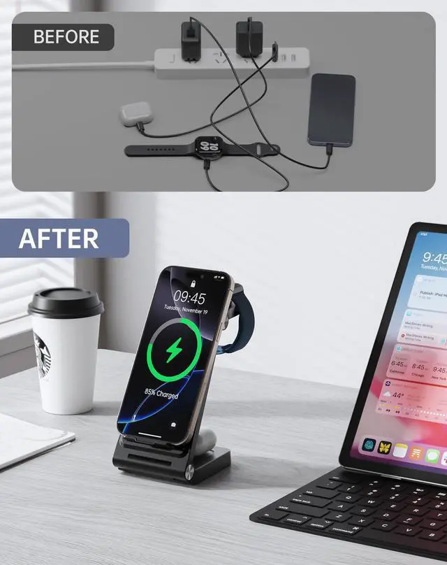 Alt view image 7 of 7 - 2025 Traveling Portable Wireless Fast Charger for Apple & Android Charging Station,3 in 1 Charging for iPhone 17 16 15 14 13 12, Apple Watch Series & Air pods 4 3 2 Pro,Samsung Galaxy-Gifts for Family