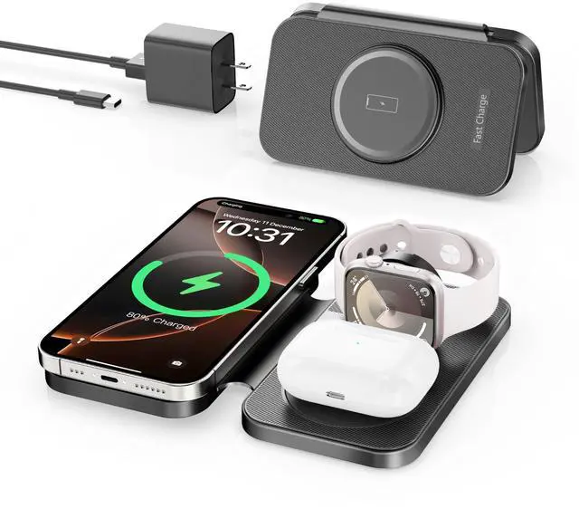 Main image of 2025 Traveling Portable Wireless Mag-Safe Fast Charging Station,Magnetic 3 in 1 Charger for iPhone 17 16 15 14 13 12 Pro Max Plus,Apple Watch Series & Air pods 4 3 2 Pro-Gifts for Family