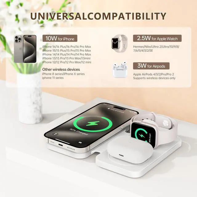 Alt view image 2 of 7 - 2025 Traveling Portable Wireless Mag-Safe Fast Charging Station,Magnetic 3 in 1 Charger for iPhone 17 16 15 14 13 12 Pro Max Plus,Apple Watch Series & Air pods 4 3 2 Pro-Gifts for Family