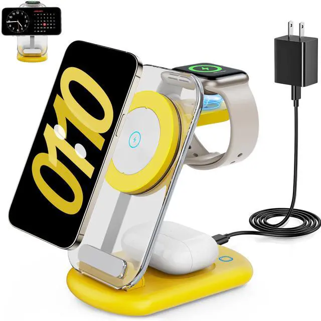 Main image of 2025 Traveling Wireless Mag-Safe Fast Charging Station,Magnetic 3 in 1 Charger with Light for iPhone 16 15 14 13 12 Pro Max Plus,Apple Watch Series & Air pods 4 3 2 Pro-Gifts for Wife & Husband