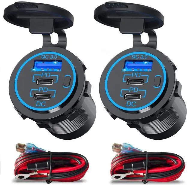 Main image of USB C Car Charger Socket 12V USB Outlet 2 Pack,78W RV USB Outlet Dual 30W PD USB-C and 18W QC3.0 Car USB Port with Button Switch Waterproof for Car RV Boat Marine Truck Motorcycle ect