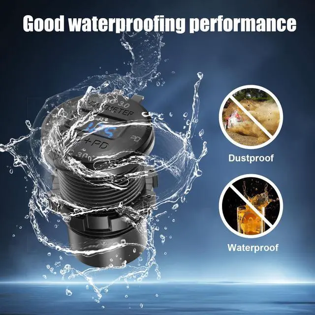 Alt view image 6 of 7 - 2 Pack 12V USB Outlet 4 Port Car Charger Socket, 78W Dual PD USB C and Dual Quick Charge 3.0 Port Aluminum Charger with Voltmeter DIY Kit Waterproof for Car Boat Marine Motorcycle RV ATV Truck, etc