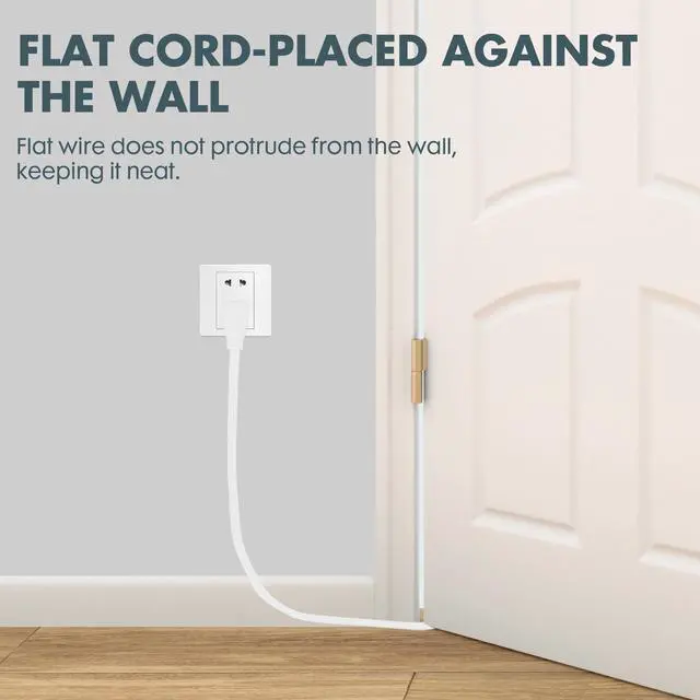 Alt view image 5 of 6 - White Flat Plug Extension Cord 12 ft, Indoor Extension Cord, 16/3 SPT-3 13A 3 Prong Power Cord for Kitchens, Behind Furniture, Office, UL Listed