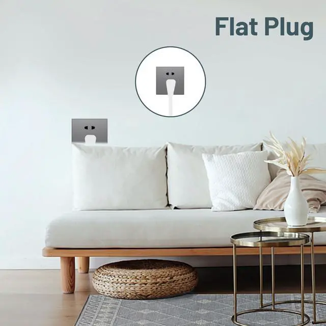 Alt view image 4 of 6 - White Flat Plug Extension Cord 12 ft, Indoor Extension Cord, 16/3 SPT-3 13A 3 Prong Power Cord for Kitchens, Behind Furniture, Office, UL Listed