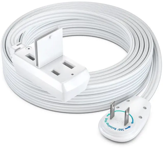 Main image of 15 Ft Extension Cord, 2 Prong, 360° Rotating Flat Plug, UL Certified, White Space-Saving Indoor Power Cord for Tight Spaces, Polarized